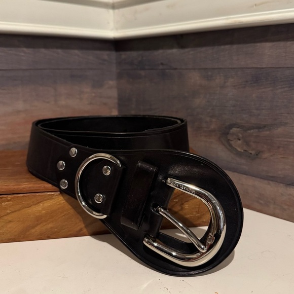 Black leather thick belt with silver hardware s&m halter style medium dom kors - Picture 2 of 7